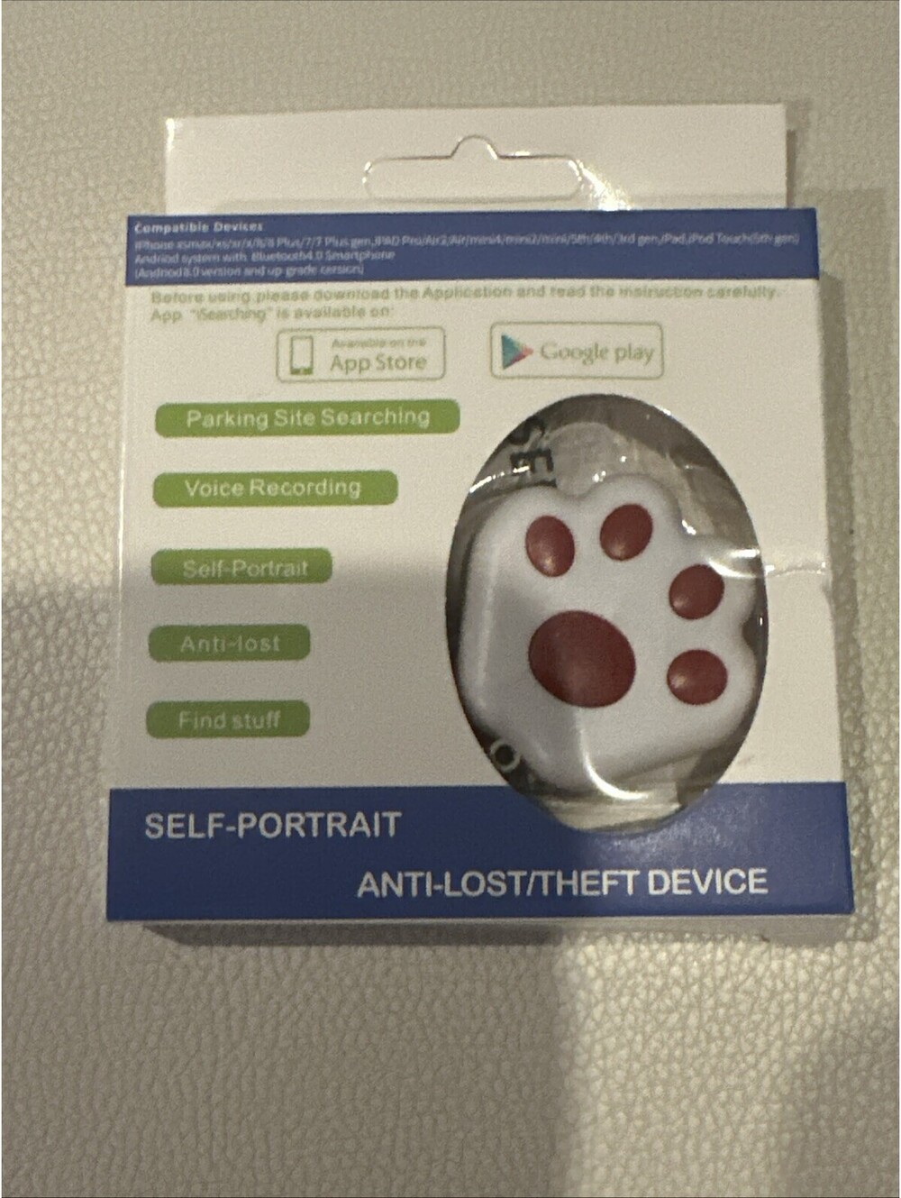 Bluetooth 4.0 Paw Print Tag Tracker for iOS Android - Maroon